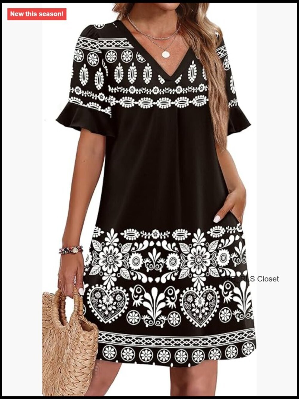 Ruffle Sleeve V Neck Shift Dress with Pockets Casual Summer